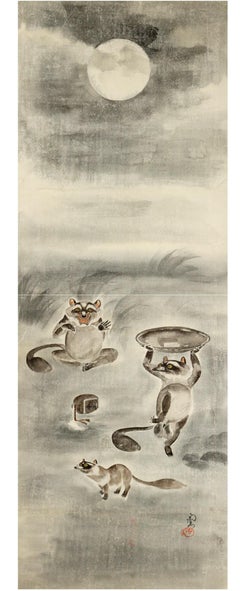 Lovely Early 20th Century Scroll Paintings Japan Meiji Artist Shimazu Racoons