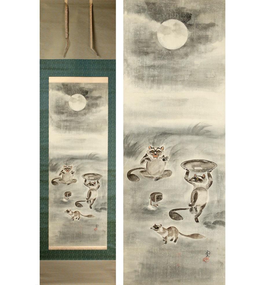 Japanese Lovely Early 20th Century Scroll Paintings Japan Meiji Artist Shimazu Racoons