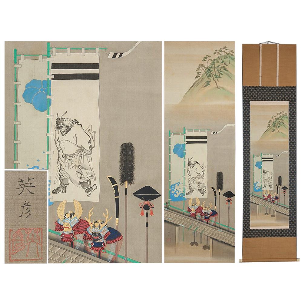 Graziosi dipinti su rotolo dei primi del Novecento Giappone Meiji firmati dall'artista in vendita