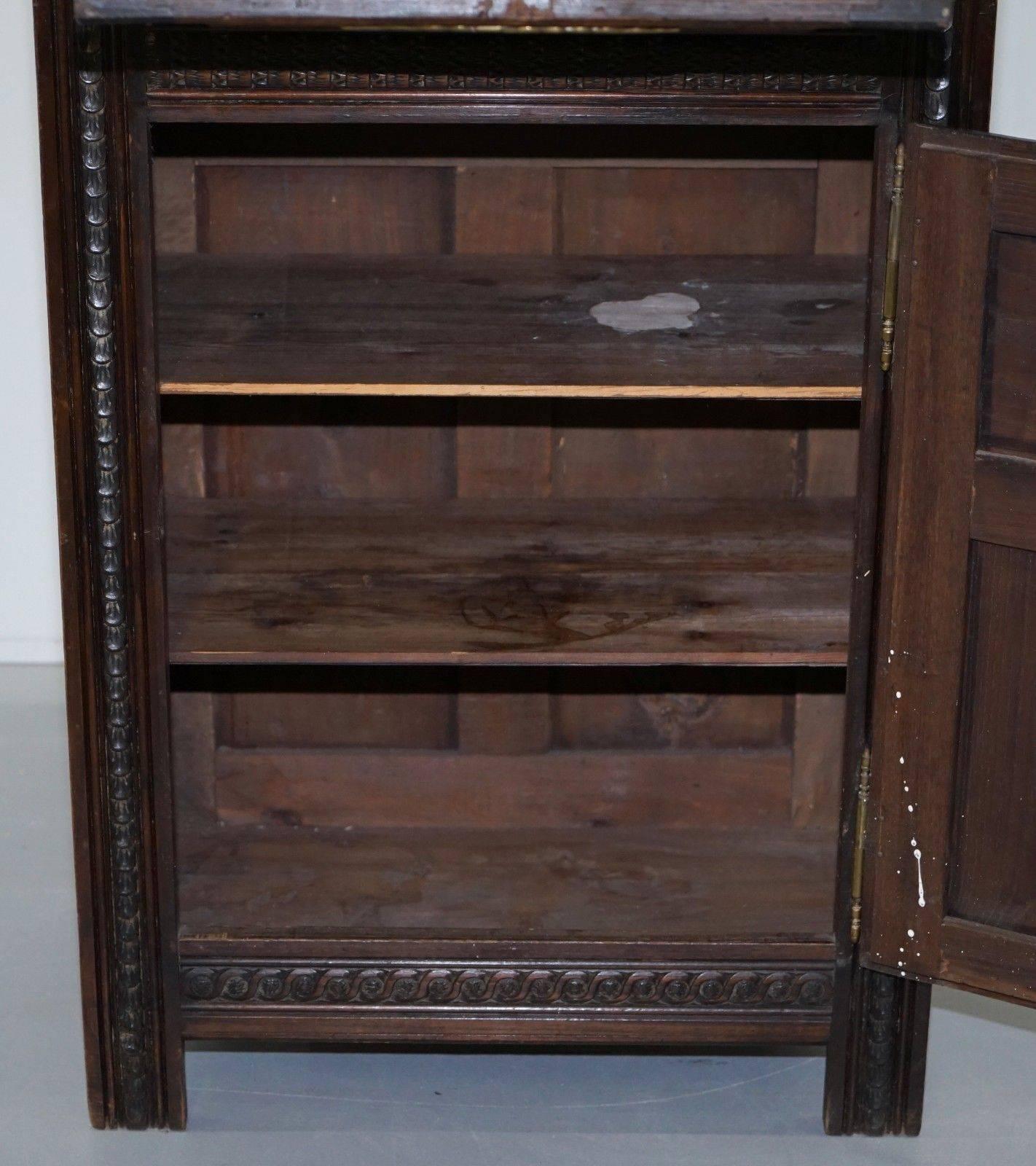 Lovely Early Victorian Hand-Carved Tall Cabinet for Documents & Storage Jacobean 2