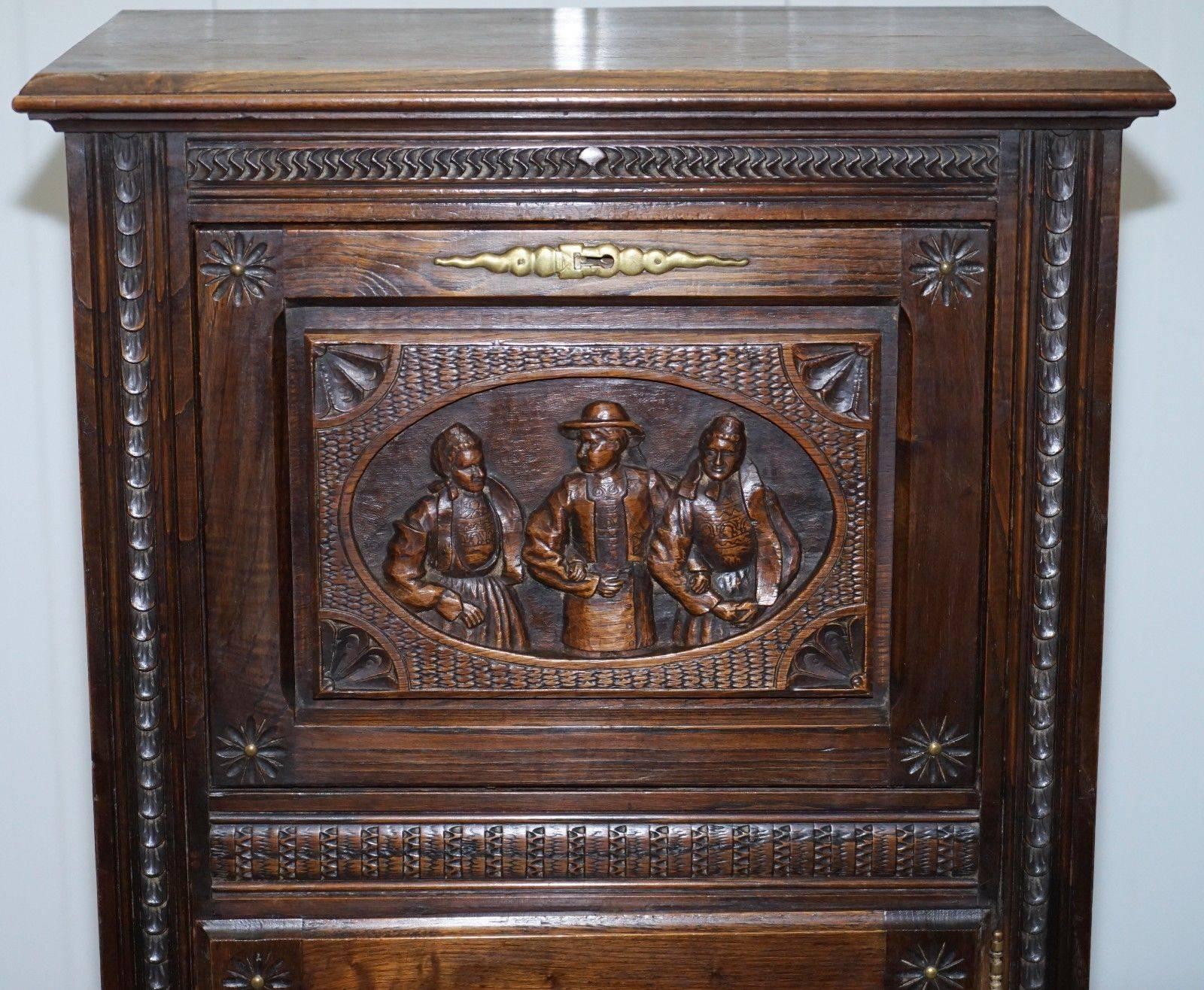 Danish Lovely Early Victorian Hand-Carved Tall Cabinet for Documents & Storage Jacobean