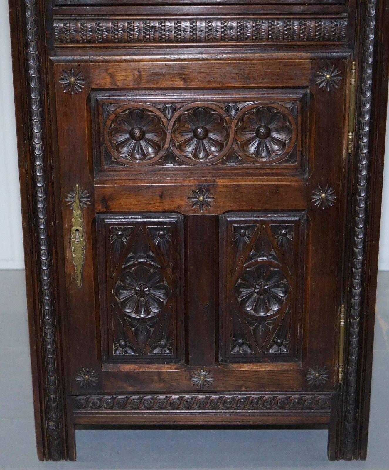 Danois Lovely Early Victorian Hand-Carved Tall Cabinet for Documents & Storage Jacobean