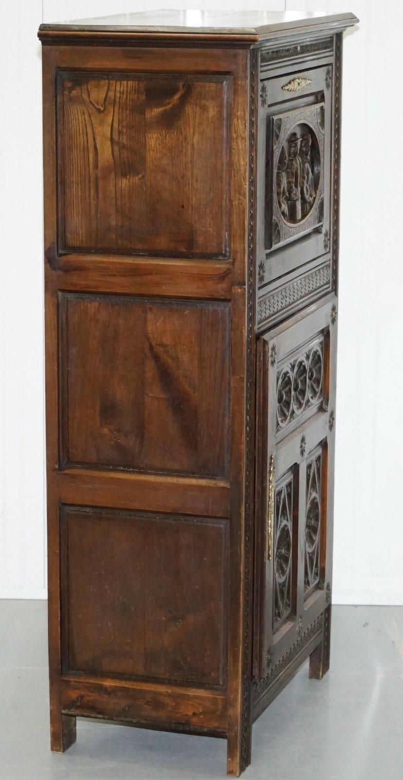 Oak Lovely Early Victorian Hand-Carved Tall Cabinet for Documents & Storage Jacobean