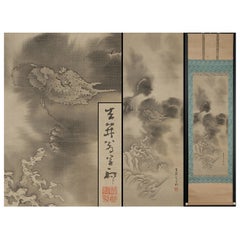 Antique Lovely Edo Period Scroll Paintings Japan Artist Saeki Kishi Ganku Dragon Clouds