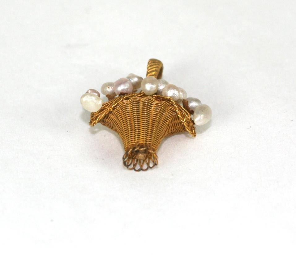 Uncut Lovely Edwardian Basket Pendant with Pearls For Sale
