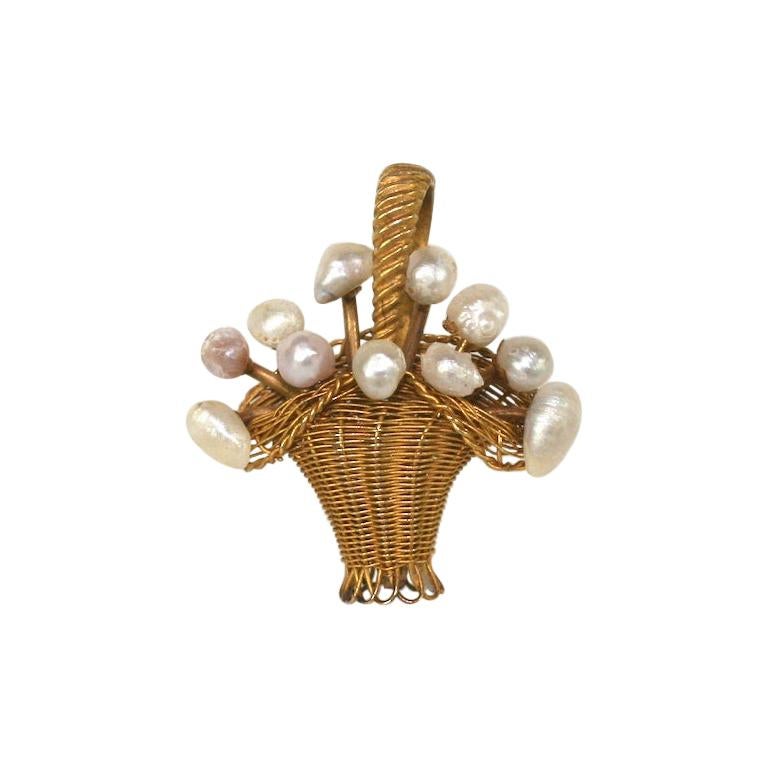 Lovely Edwardian Basket Pendant with Pearls For Sale