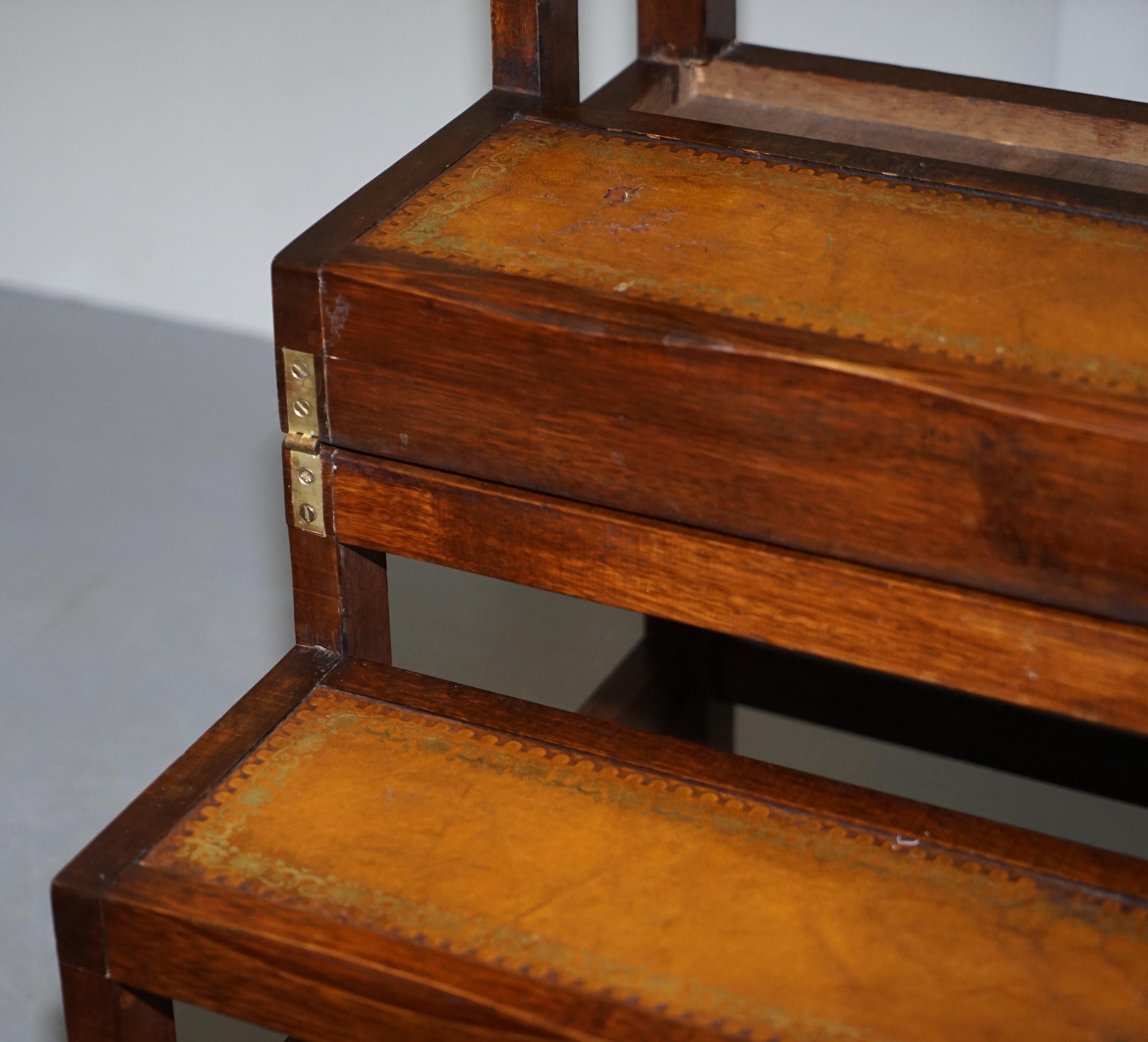 Lovely Edwardian Brown Leather Metamorphic Library Ladder Steps Coffee Table 1