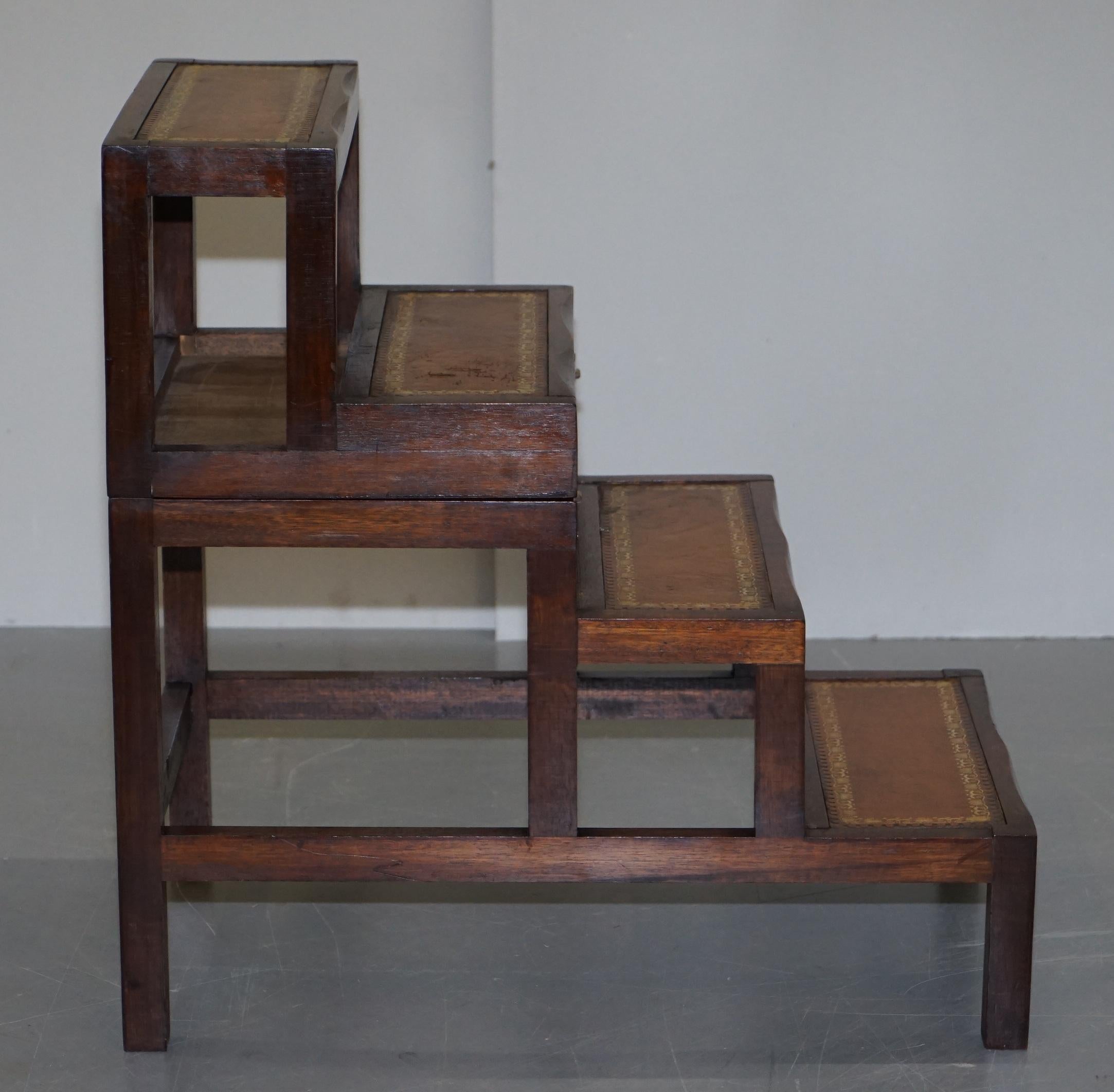 Lovely Edwardian Brown Leather Metamorphic Library Ladder Steps Coffee Table 2