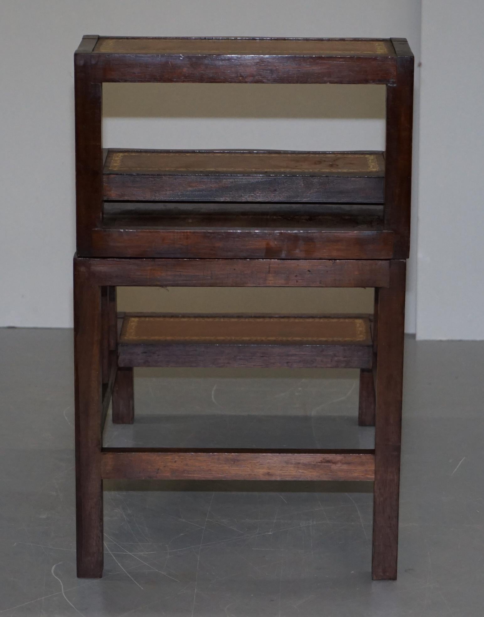 Lovely Edwardian Brown Leather Metamorphic Library Ladder Steps Coffee Table 3