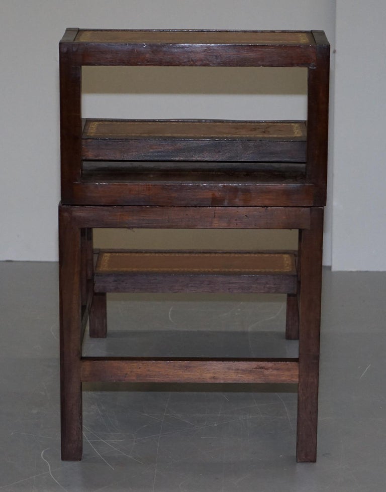 Lovely Edwardian Brown Leather Metamorphic Library Ladder Steps Coffee ...