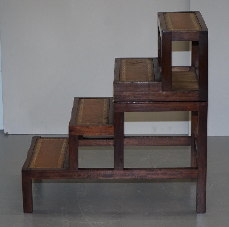 Lovely Edwardian Brown Leather Metamorphic Library Ladder Steps Coffee ...