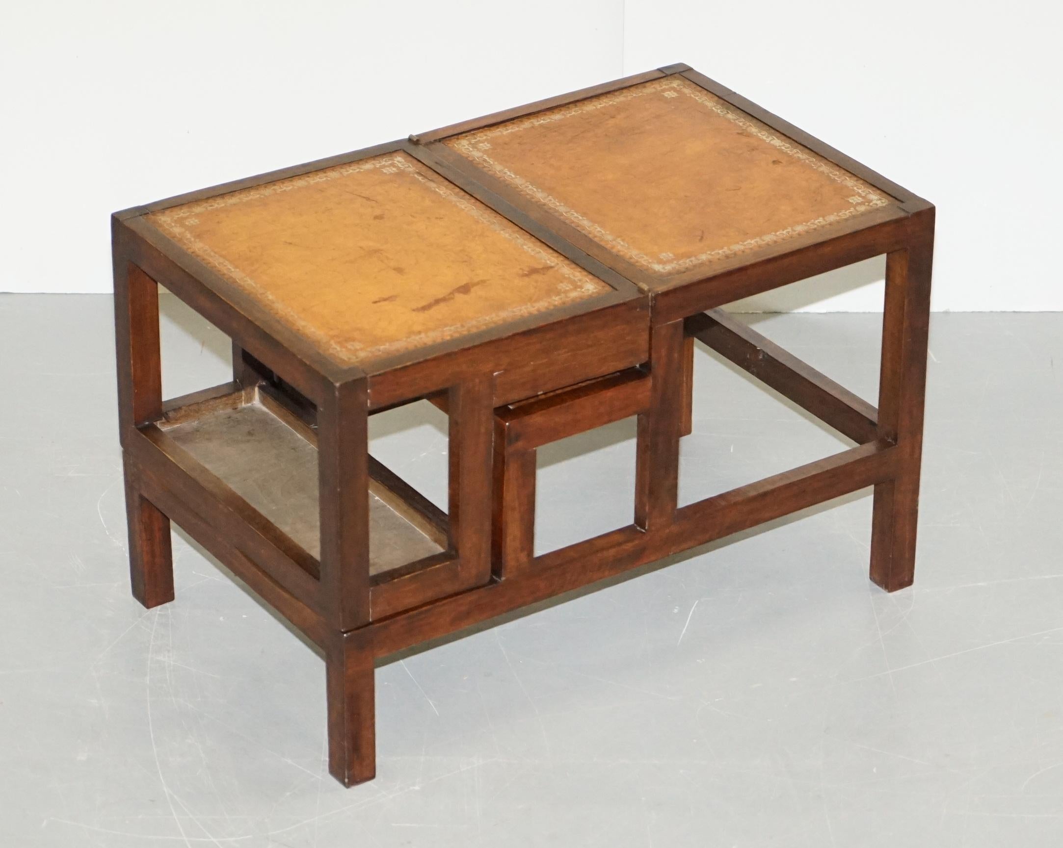 Lovely Edwardian Brown Leather Metamorphic Library Ladder Steps Coffee Table 5
