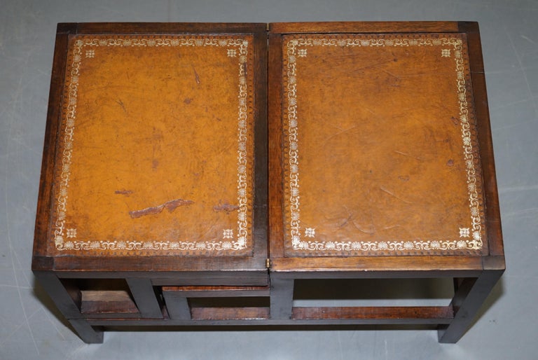 Lovely Edwardian Brown Leather Metamorphic Library Ladder Steps Coffee ...