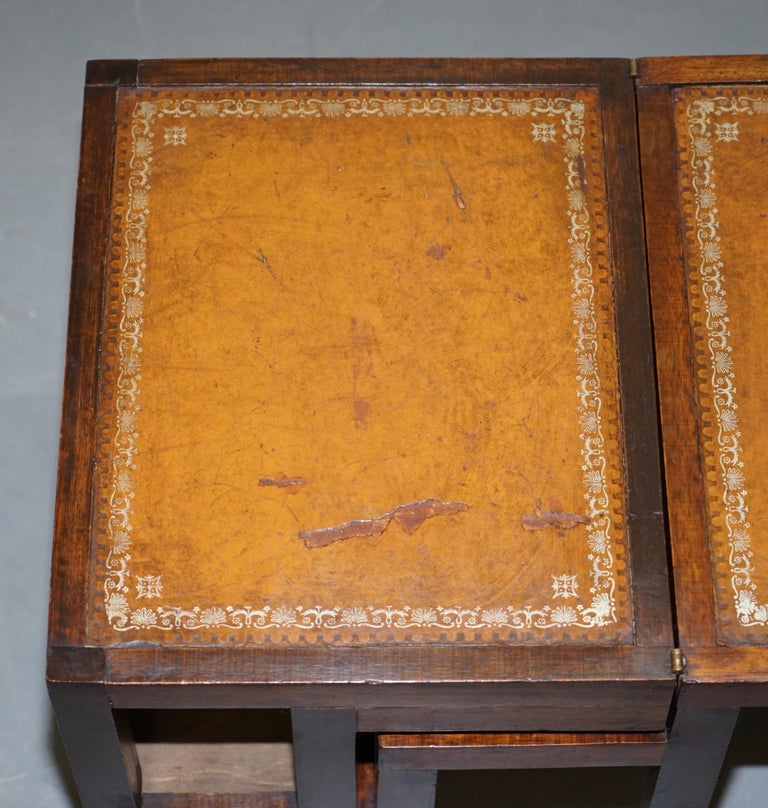 Lovely Edwardian Brown Leather Metamorphic Library Ladder Steps Coffee ...