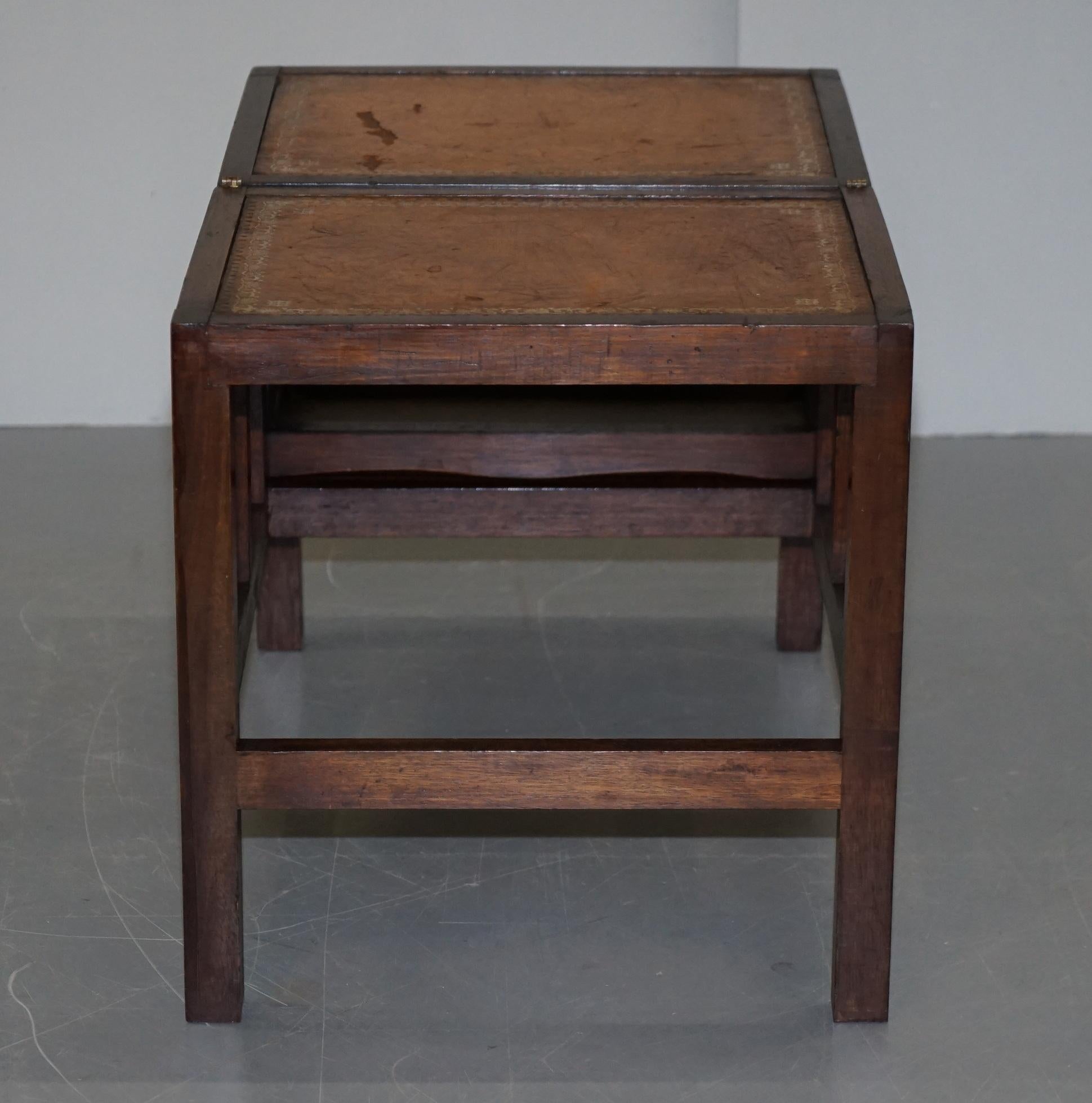 Lovely Edwardian Brown Leather Metamorphic Library Ladder Steps Coffee Table 10