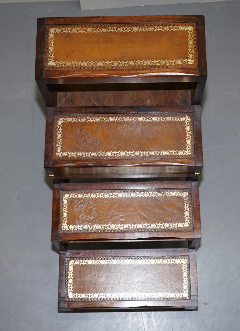 Lovely Edwardian Brown Leather Metamorphic Library Ladder Steps Coffee ...