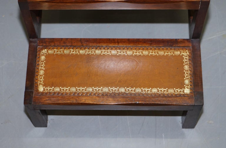 Lovely Edwardian Brown Leather Metamorphic Library Ladder Steps Coffee ...