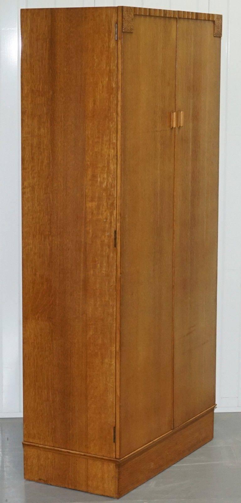 Lovely Edwardian Satin Oak Hand-Carved Wood Medium Sized Wardrobe Floral Carved 1