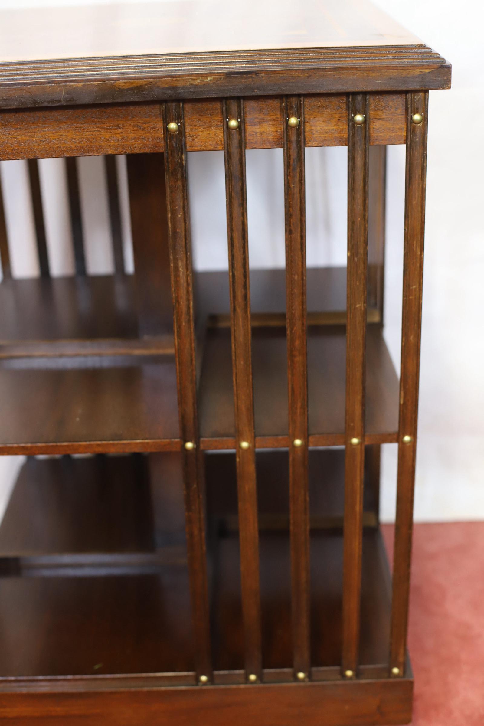 Lovely Edwardian Walnut Inlaid Revolving Bookcase For Sale 5