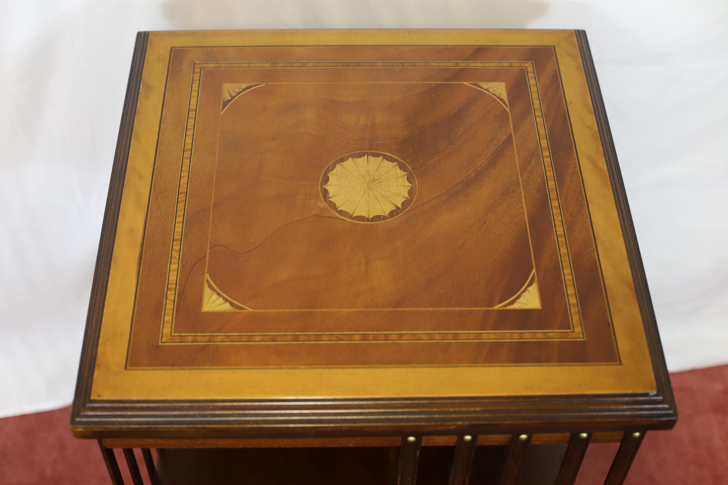 Lovely Edwardian Walnut Inlaid Revolving Bookcase For Sale 6