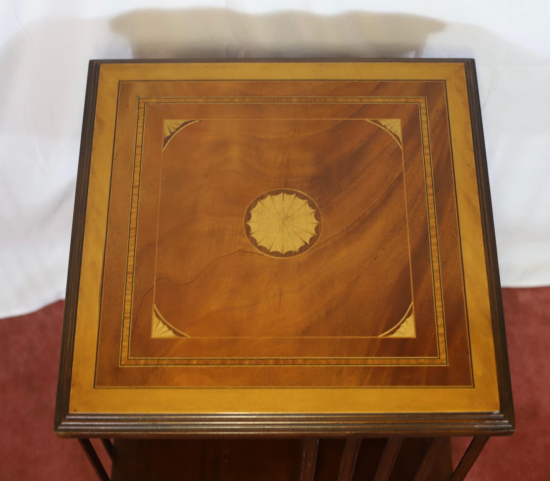 Lovely Edwardian Walnut Inlaid Revolving Bookcase For Sale 10