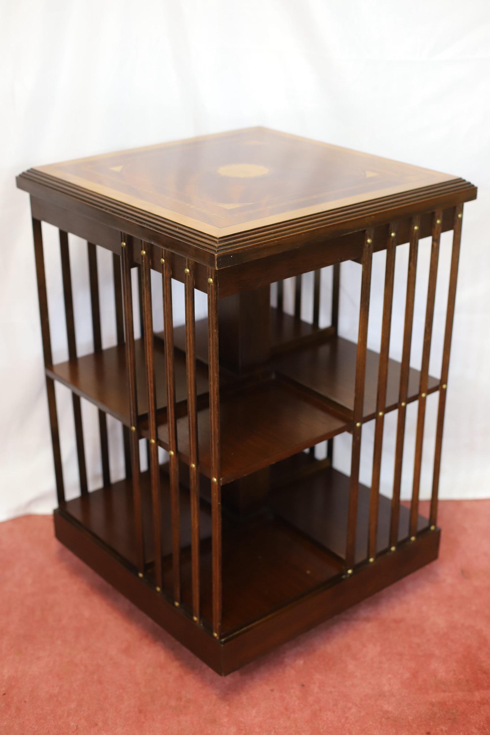 20th Century Lovely Edwardian Walnut Inlaid Revolving Bookcase For Sale
