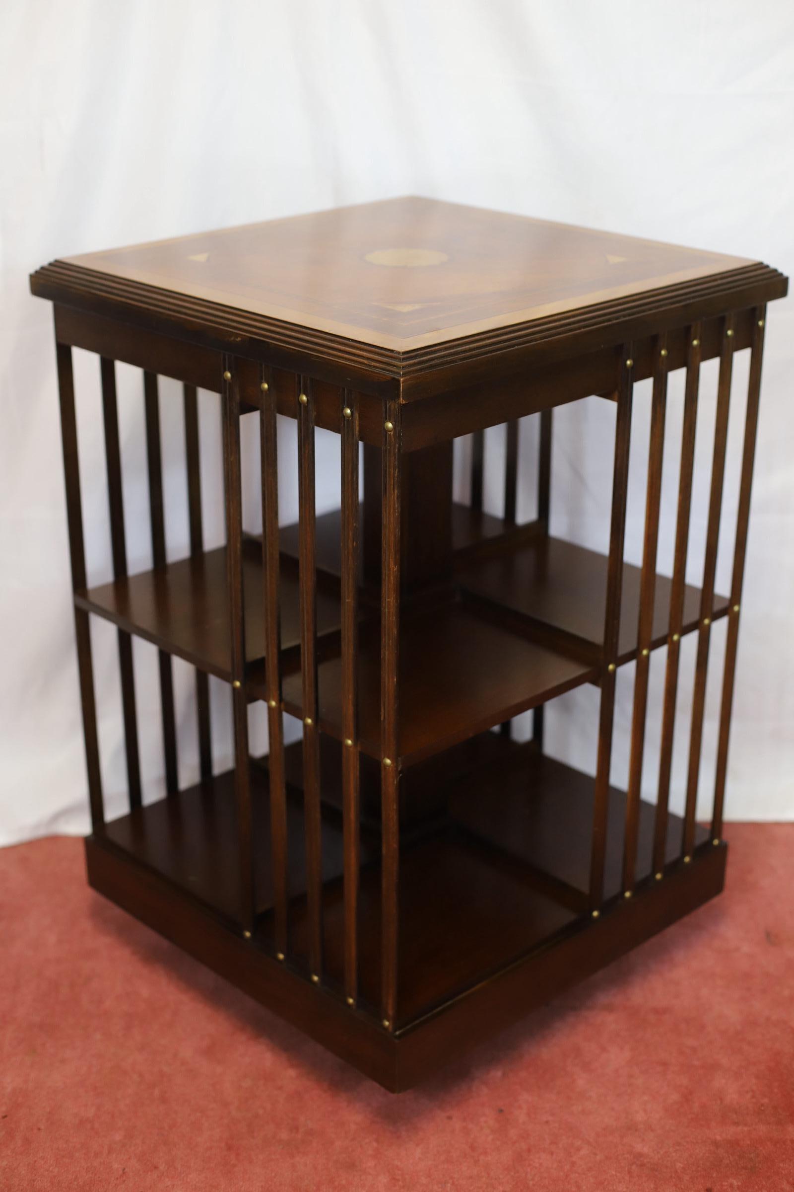 Lovely Edwardian Walnut Inlaid Revolving Bookcase For Sale 2