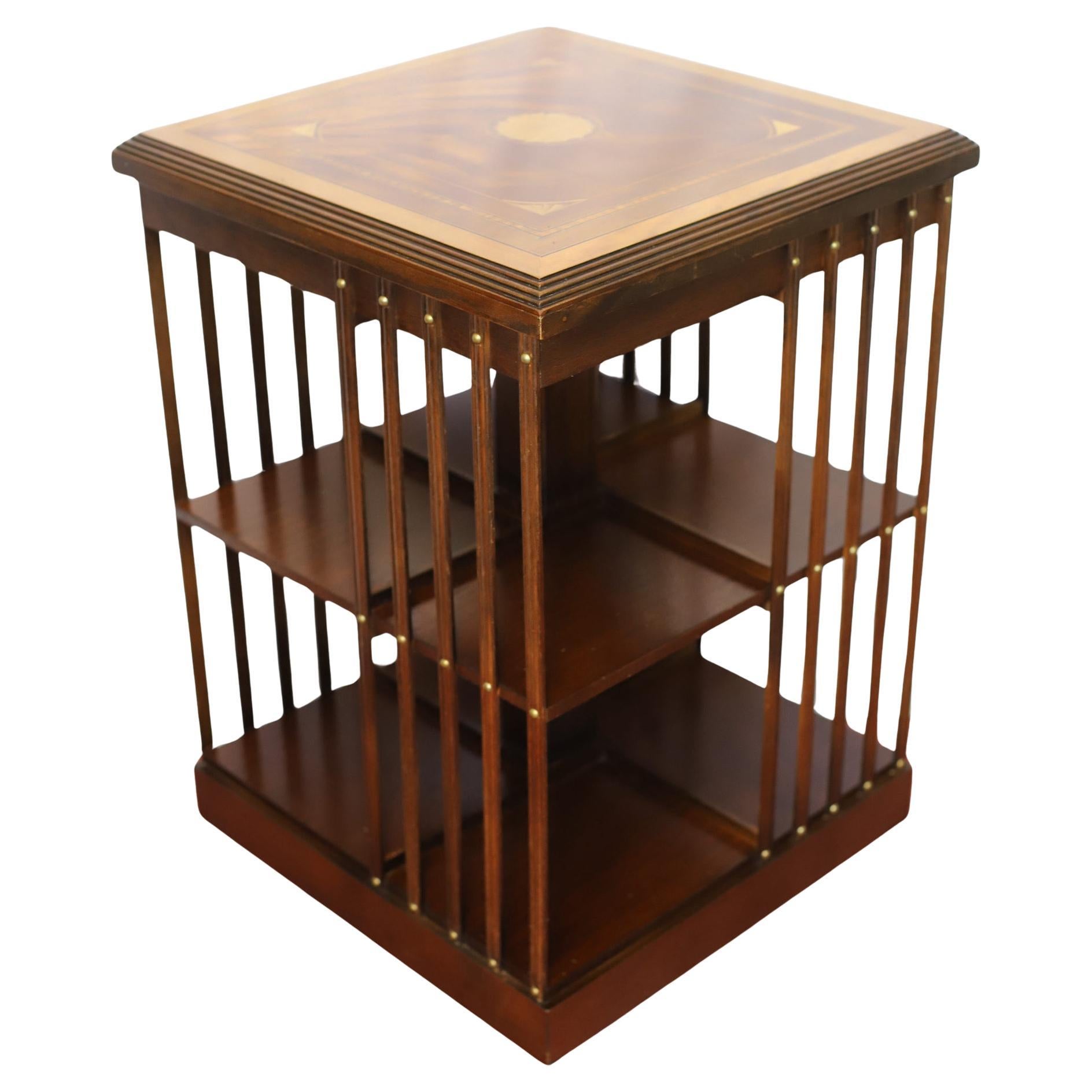 Lovely Edwardian Walnut Inlaid Revolving Bookcase For Sale