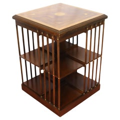 Lovely Edwardian Walnut Inlaid Revolving Bookcase