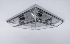 Precioso y elegante empotrable de cristal tallado y cromo, años 70