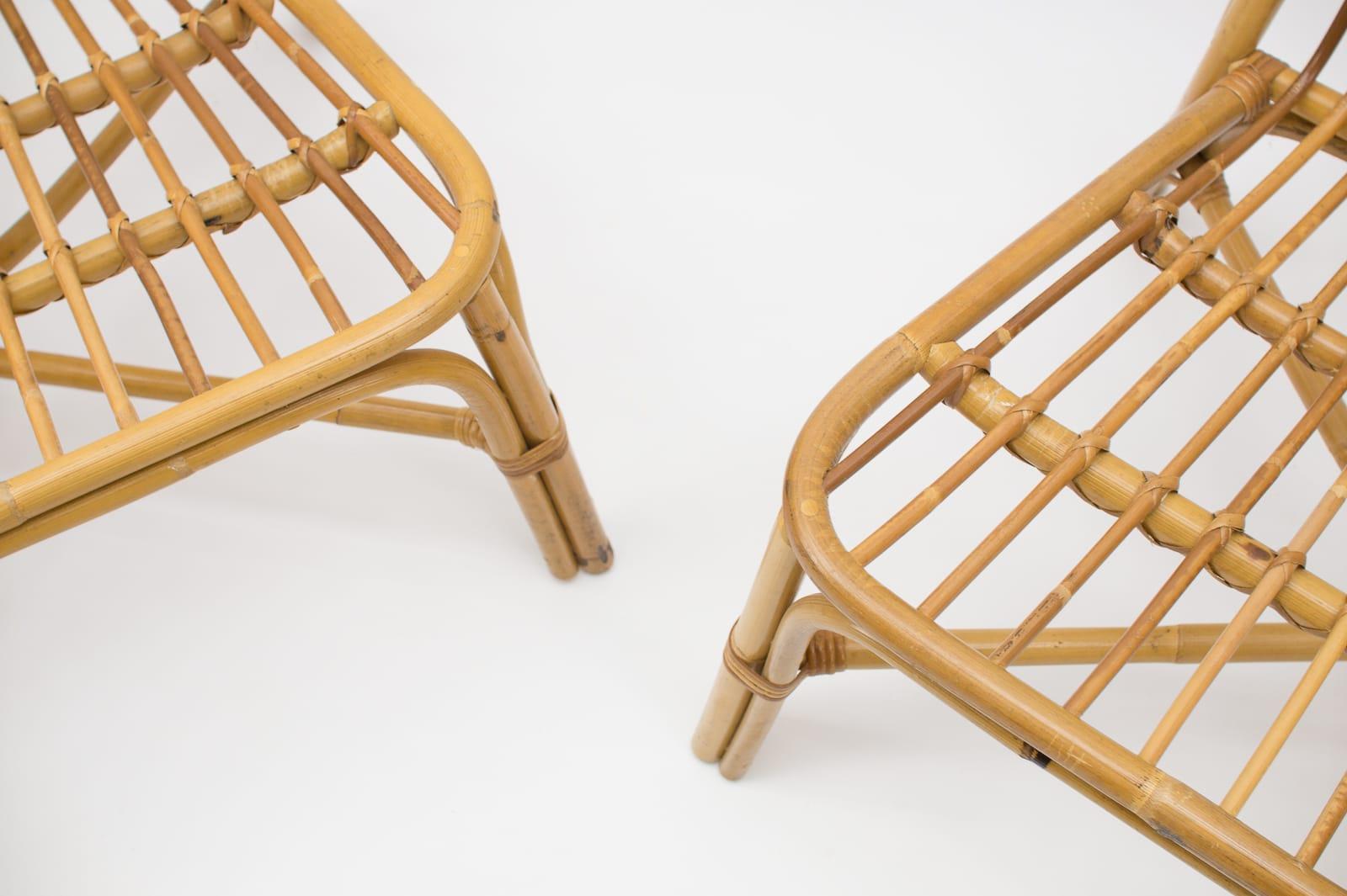Ravissants et élégants fauteuils italiens en bambou et rotin, années 1950, lot de 2 en vente 5