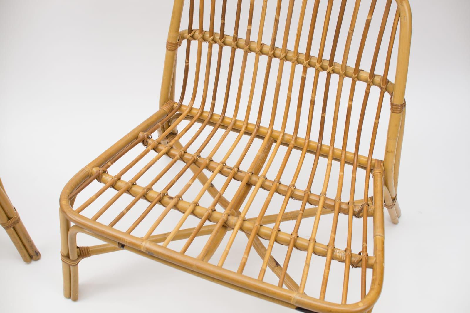 Ravissants et élégants fauteuils italiens en bambou et rotin, années 1950, lot de 2 en vente 6