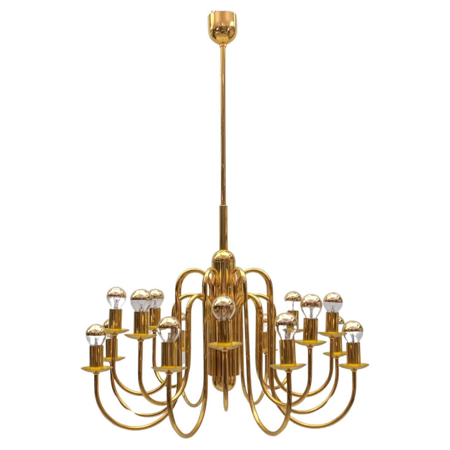 Lovely Elegant Mid-Century Modern Brass Chandelier Lamp, Italy 1970s For Sale