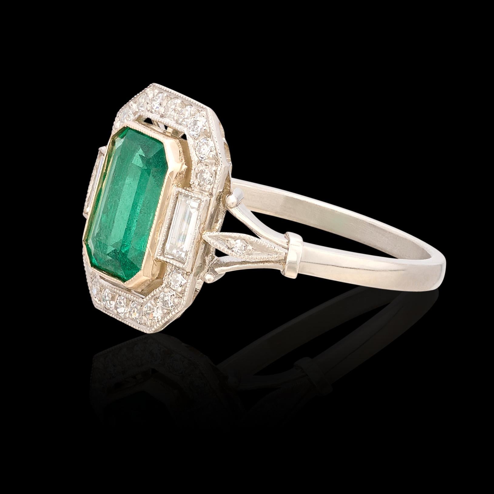 Lovely Emerald, Diamond & Platinum Ring For Sale 1