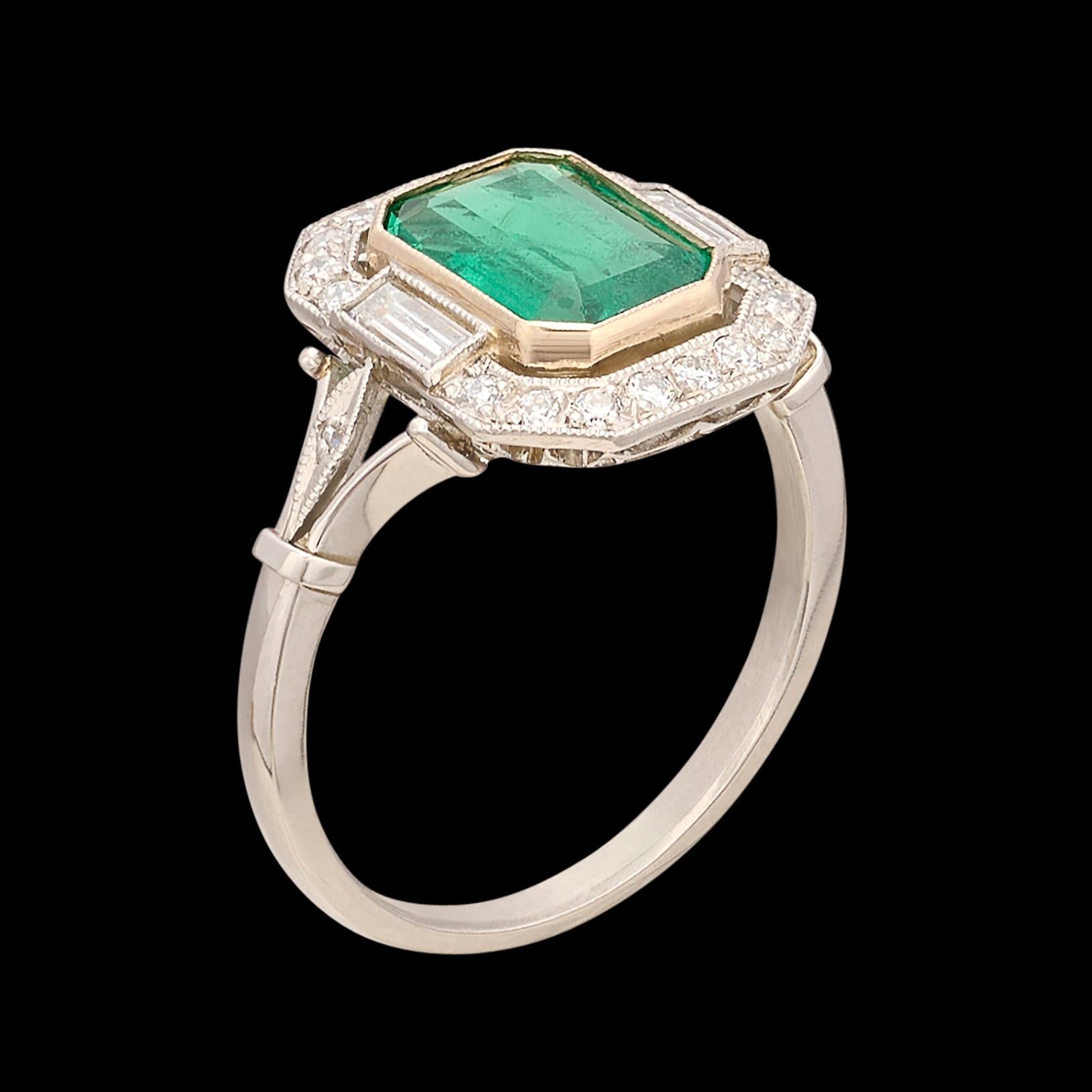 Lovely Emerald, Diamond & Platinum Ring For Sale 2