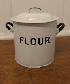 Lovely Enamel Flour Food Canister   Original Enamel Flour Bin