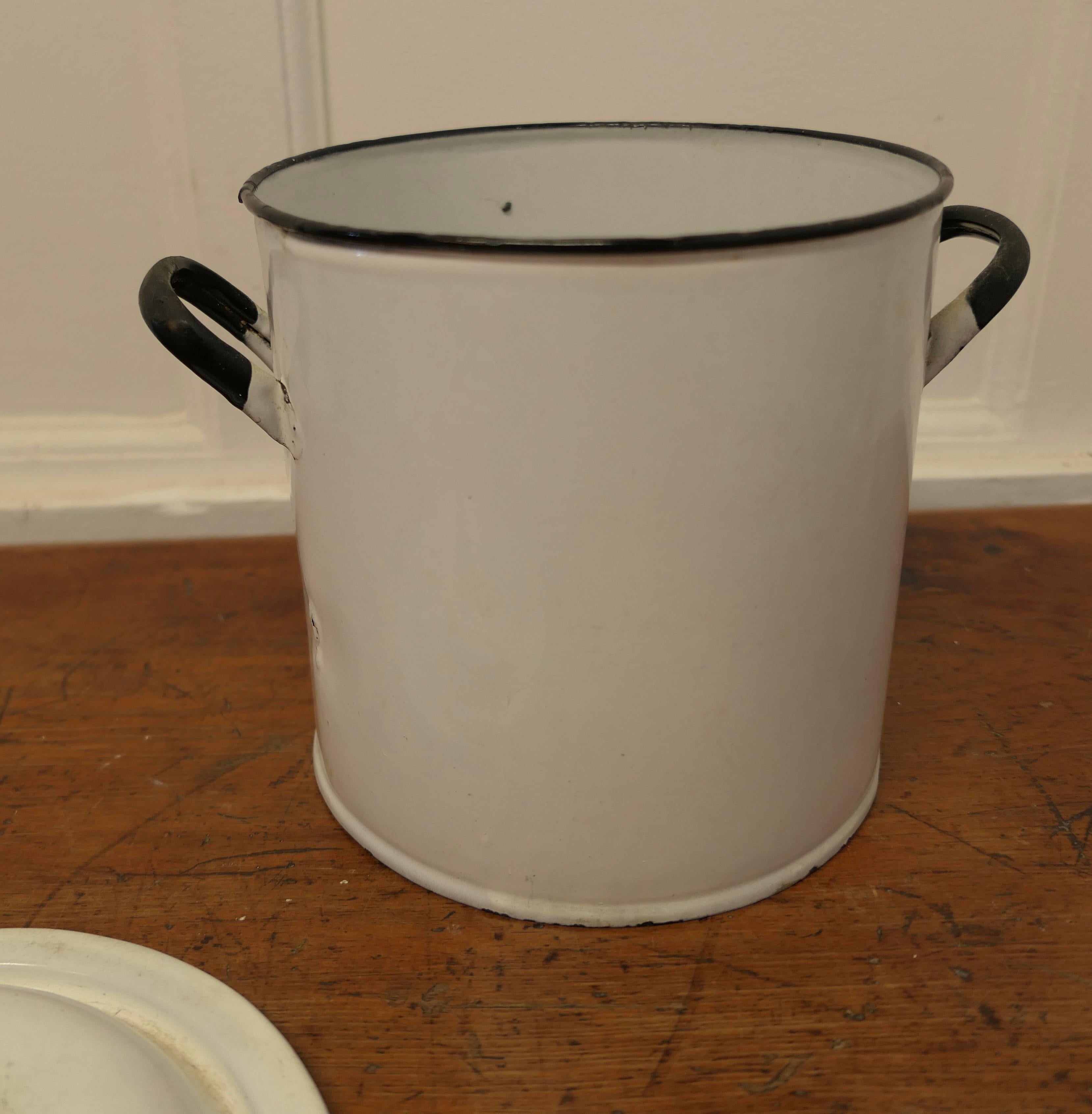 Art Deco Lovely Enamel Flour Food Canister   Original Enamel Flour Bin   For Sale