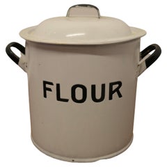 Vintage Lovely Enamel Flour Food Canister   Original Enamel Flour Bin  