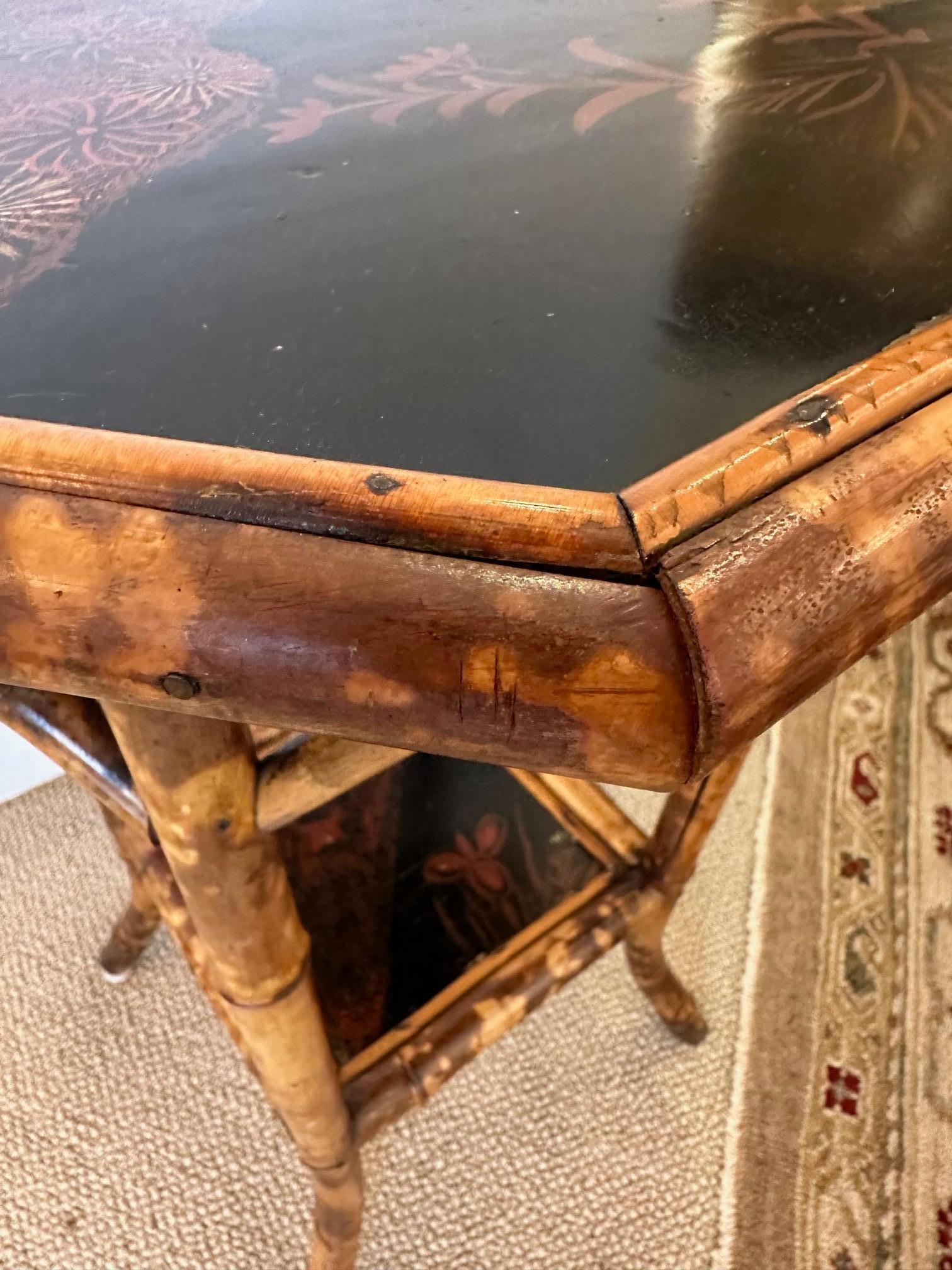 Lovely English Bamboo & Painted Lacquer Octagonal Side Table For Sale 6