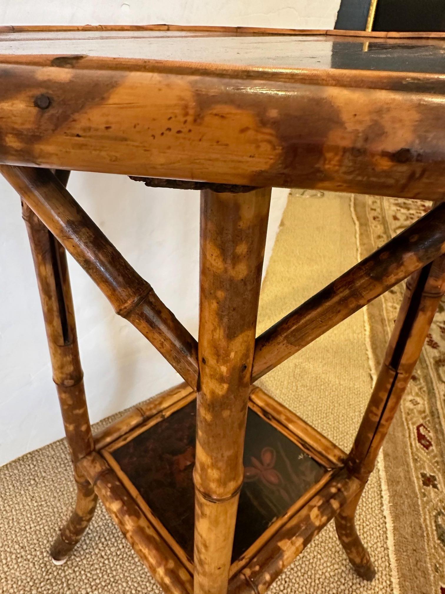 Lovely English Bamboo & Painted Lacquer Octagonal Side Table For Sale 2