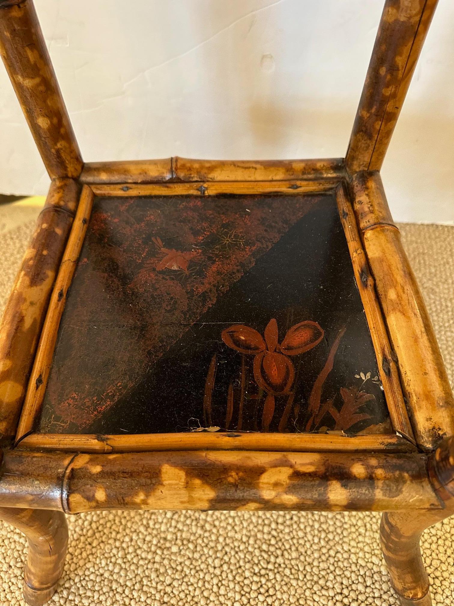 Lovely English Bamboo & Painted Lacquer Octagonal Side Table For Sale 4