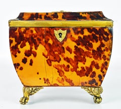Lovely English Regency Tortoiseshell Footed Tea Caddy with Intach Interior