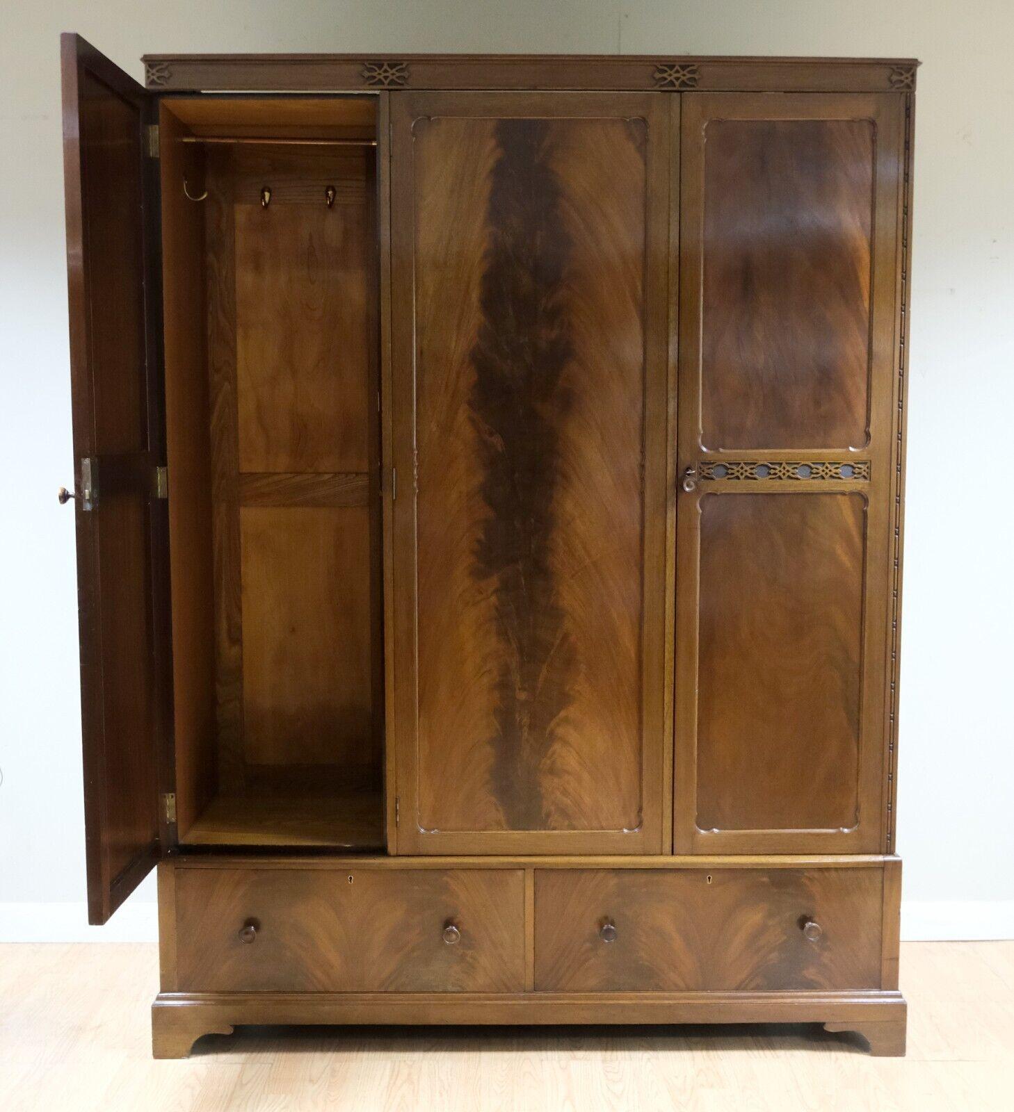Art Deco LOVELY FLAME HARDWOOD TRiPLE WARDROBE WITH TWO DRAWERS & ORIGINAL MIRROR