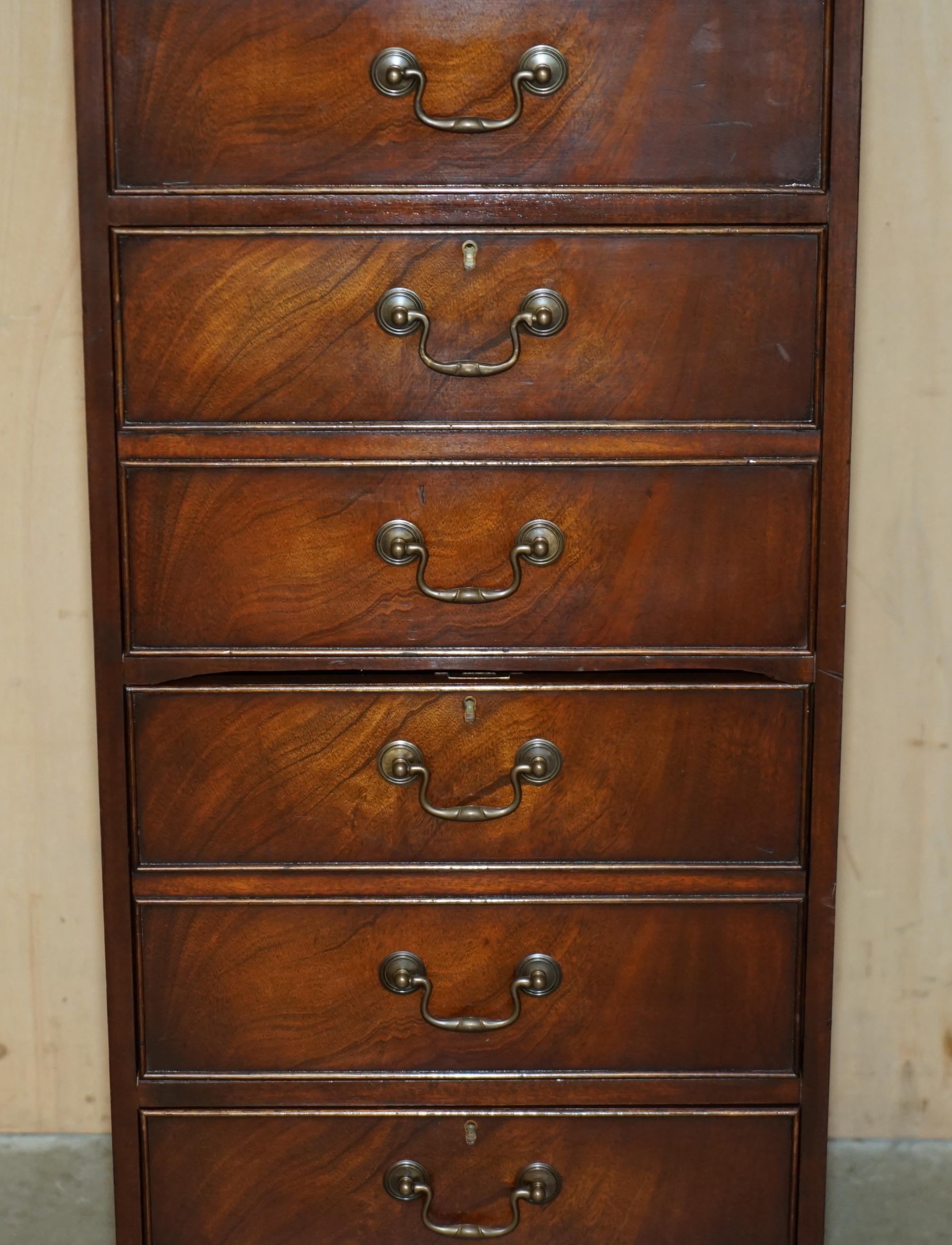 Hand-Crafted LOVELY FLAMED HARDWOOD LARGE FOUR DRAWER FILING CABiNET WITH GREEN LEATHER TOP For Sale