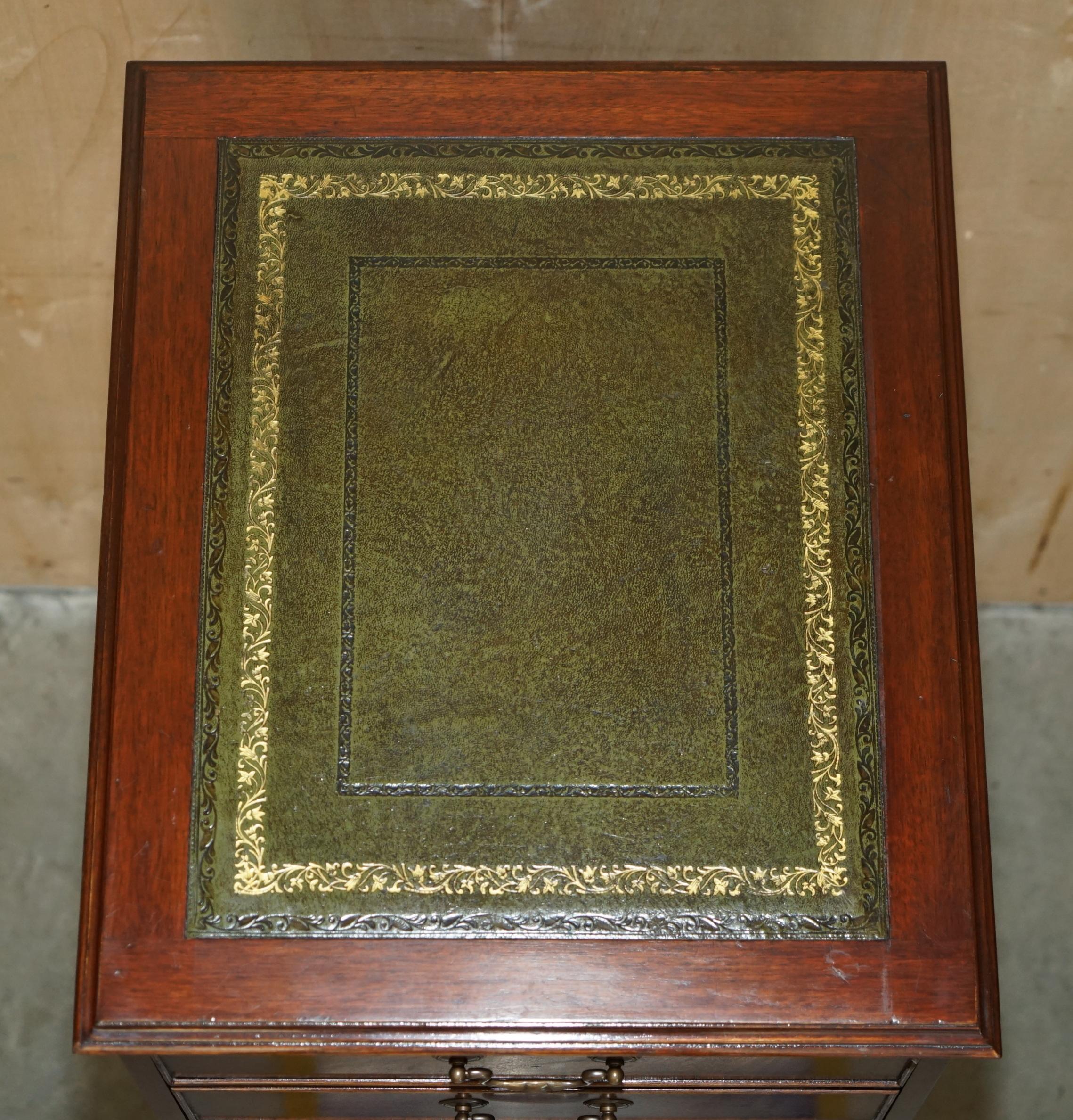 Leather LOVELY FLAMED HARDWOOD LARGE FOUR DRAWER FILING CABiNET WITH GREEN LEATHER TOP For Sale