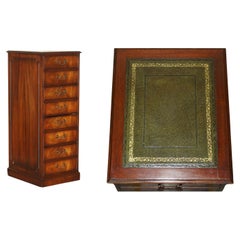 LOVELY FLAMES HARDWOOD LARGE FOUR DRA FILING CABiNET WITH GREEN LEATHER top