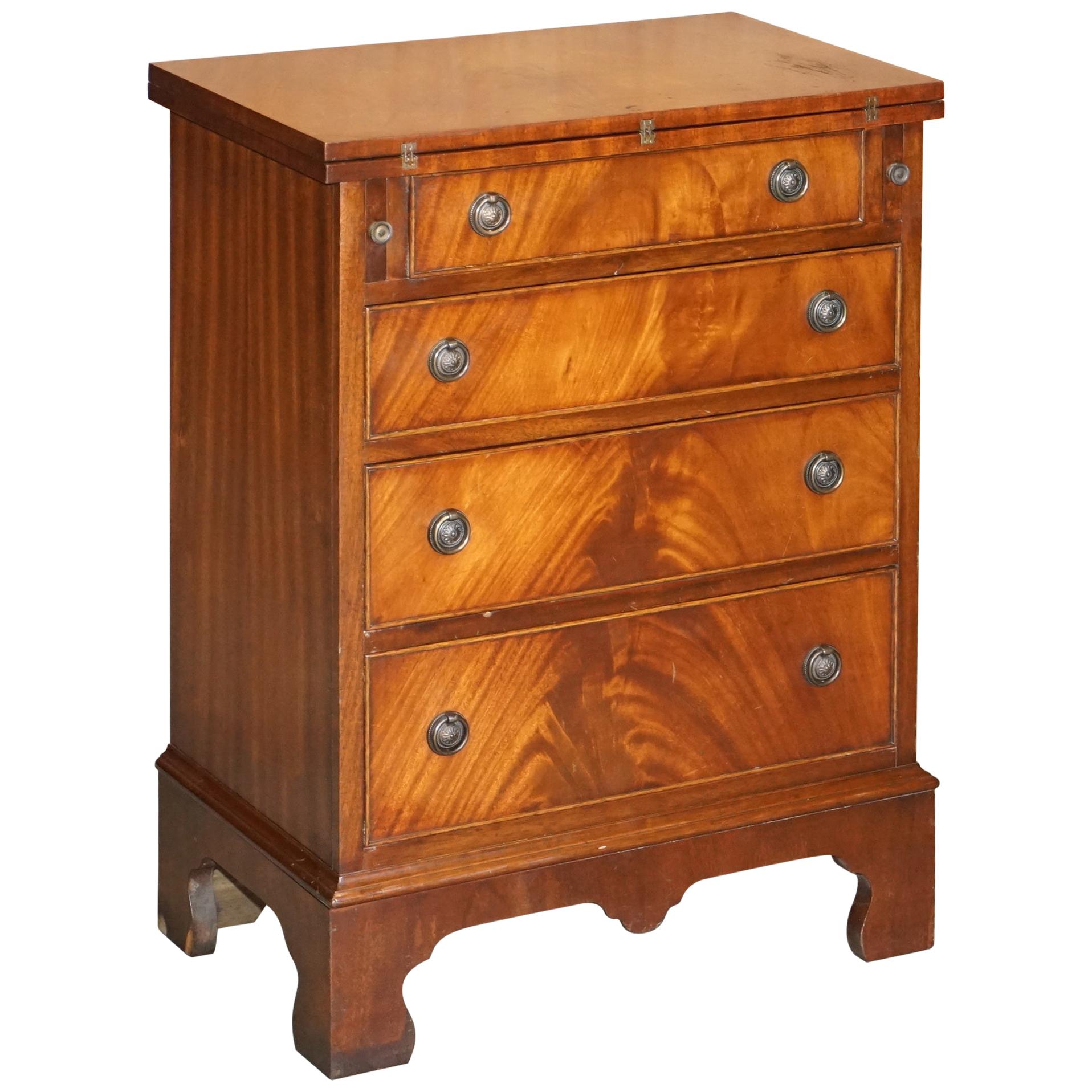 Lovely Flamed Hardwood Batchelors Chest of Drawers with Folding Butlers Shelf