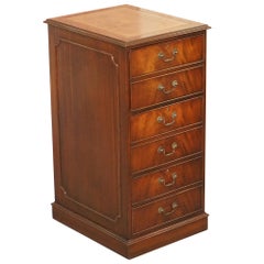 Vintage Lovely Flamed Mahogany Large Three Drawer Filing Cabinet with Brown Leather Top
