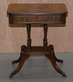 Lovely Flamed Hardwood Single Drawer Four Pillar Base Side End Lamp Wine Table