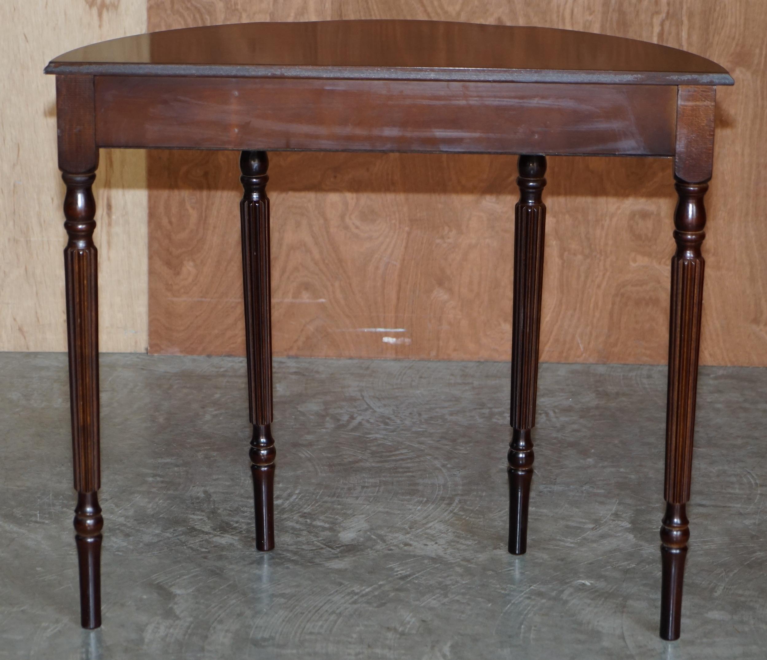 Lovely Flamed Hardwood Vintage Demi Line Console Table with Single Drawer For Sale 7